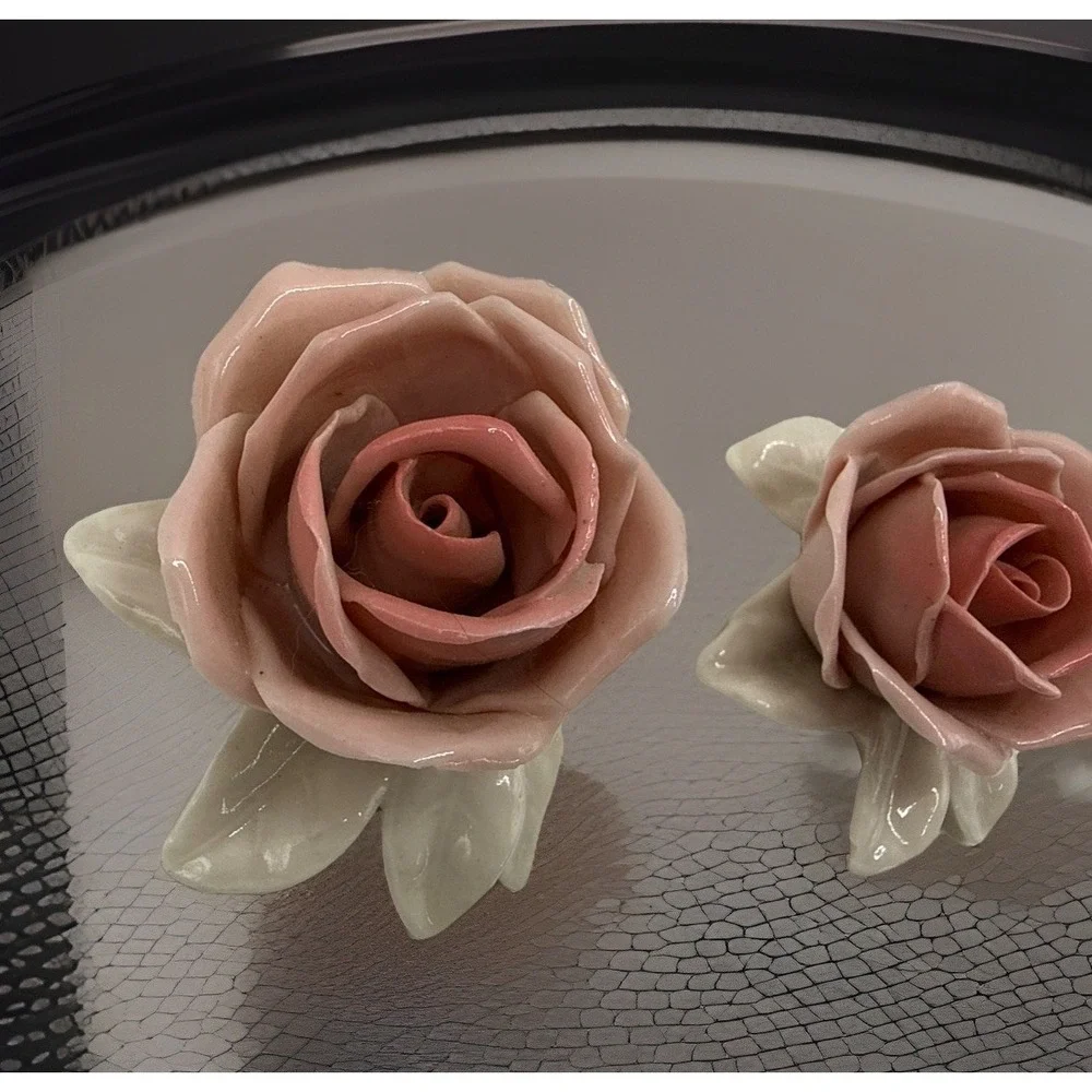 2 Antique Karl Ens Porcelain 2 Pink Roses - Made in Volkstedt Germany